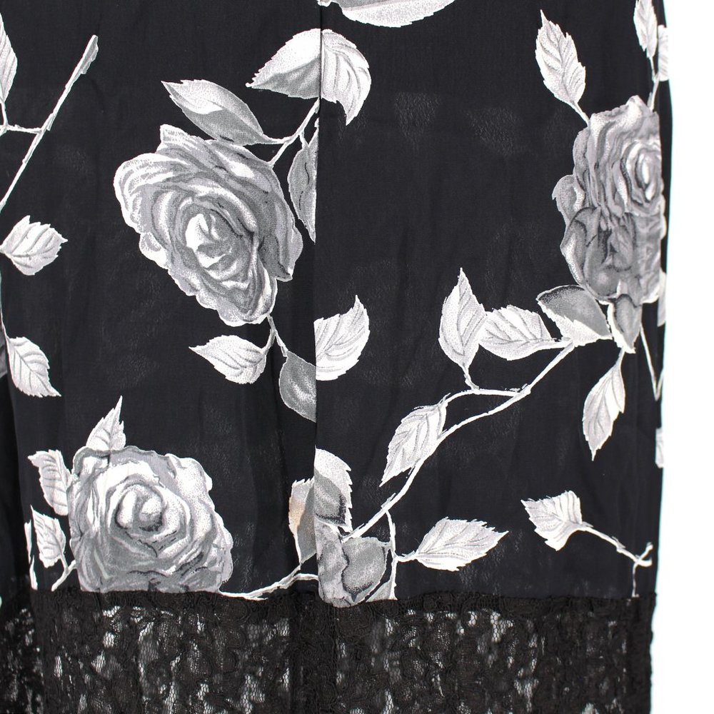Reformation Black White Floral Lace Trim Hem Satin Maxi Sheath Dress XS Small - Picture 5 of 8